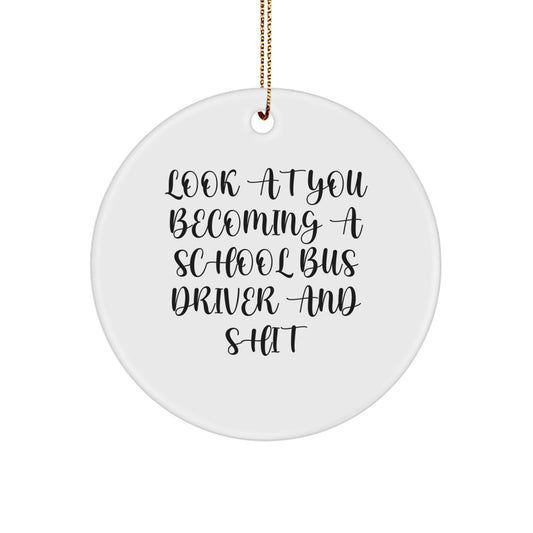 Christmas Gift for Her Present School Bus Driver Circle Ornament - Image 1