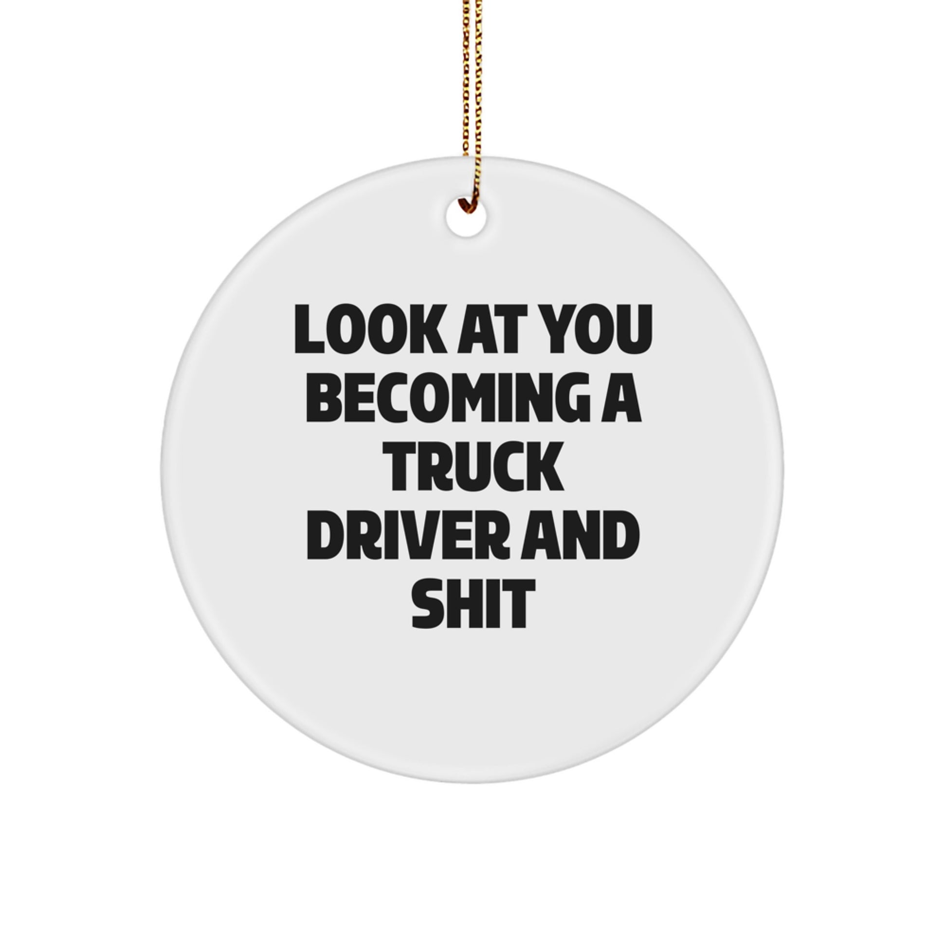 Funny Look at You Becoming a Truck Driver Gifts for Him Men's Unique Christmas Decorations Circle Ornament - Image 1