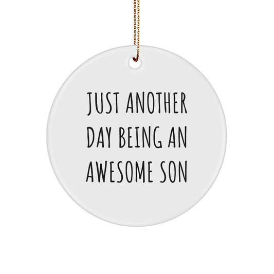 Funny 'Just Another Day Being An Awesome Son' Circle Ornaments for Sons, Christmas Unique Gifts from Family to Son, Unique Circle Ornaments for Men, Boys, and Kids - Image 1