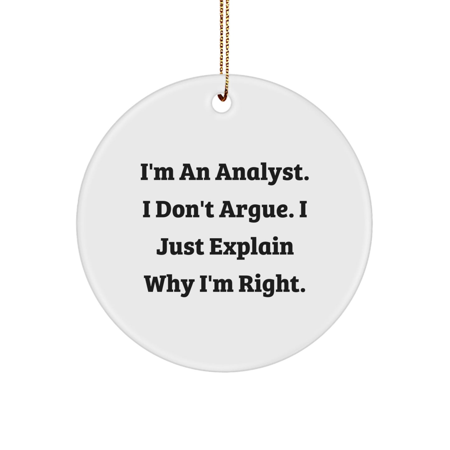 Funny Analyst Gifts from Men, Unique Circle Ornament for Christmas, 'I'm An Analyst, I Don't Argue, I Just Explain Why I'm Right' Decorations - Image 1