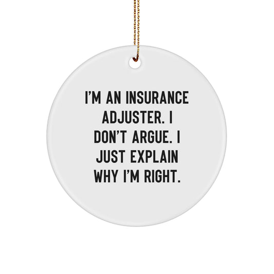 Insurance Adjuster Circle Ornament for Friends Present Christmas Gift - Image 1