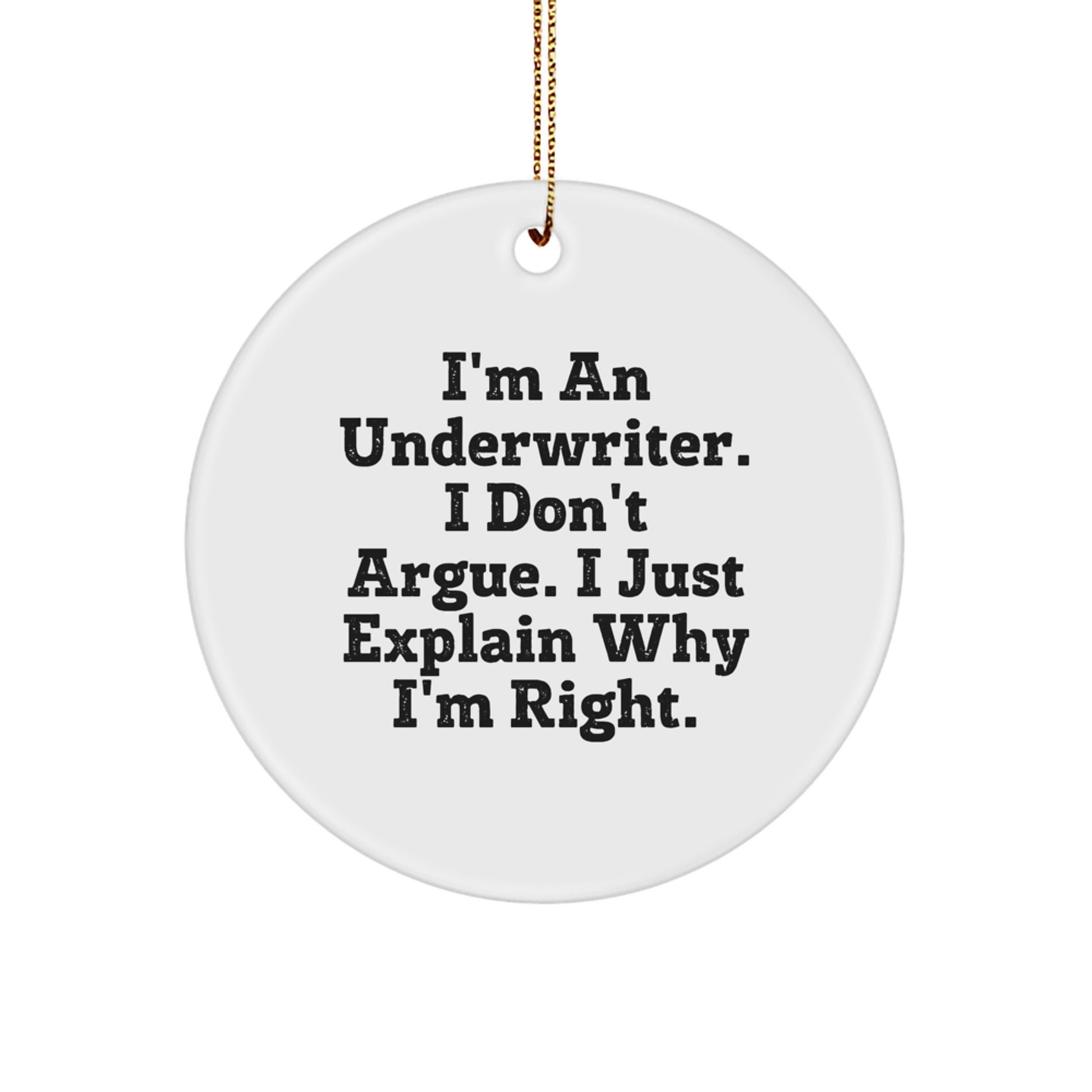 Funny Underwriter Gifts, Circle Ornament for Friends, Christmas Unique Underwriter Decorations, Gifts from Men, Gifts for Underwriter - Image 1