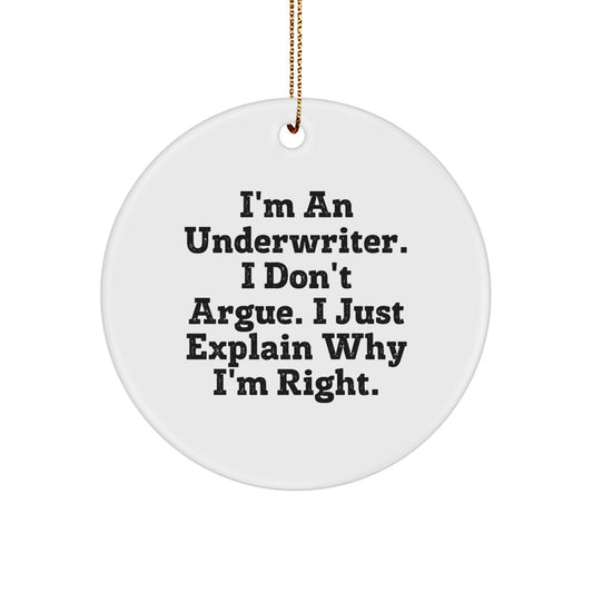 Funny Underwriter Gifts, Circle Ornament for Friends, Christmas Unique Underwriter Decorations, Gifts from Men, Gifts for Underwriter - Image 1