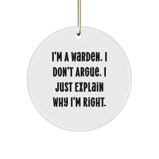 Funny Warden Gifts from Men, Warden Christmas Unique Gifts for Warden, Warden Circle Ornament Decoration - Image 1