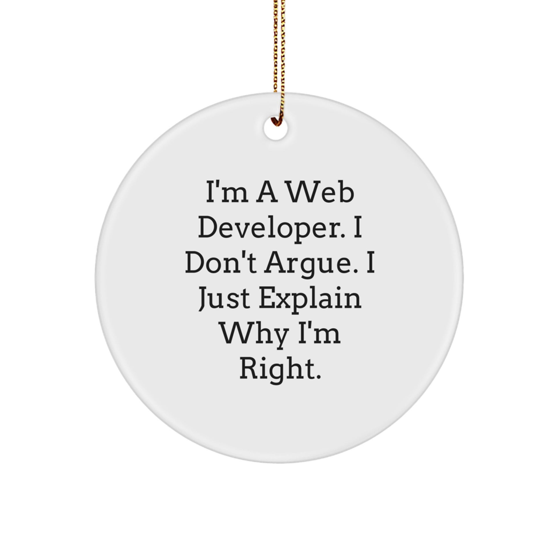 Funny Web Developer Gifts from Friends for Men Who Say I'm Right - Circle Ornament - Image 1