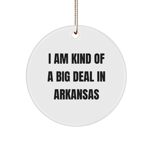 Arkansas Gifts from Friends and Family, 'I Am Kind Of A Prime Selection In Arkansas' Funny Christmas Circle Ornament, White Color, Circle Shaped, Unique Gifts for Men and Women - Image 1