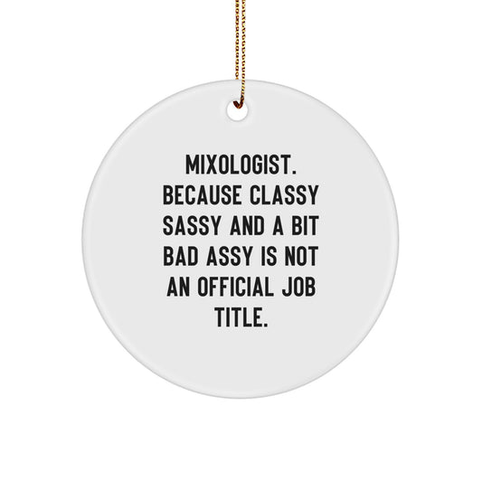 Funny Mixologist Gifts from Friends, Circle Ornament Quote 'Classy Sassy And A Bit Fearlessy' for Christmas Unique Gifts, Mixologist Bar Decor - Image 1