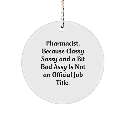 Christmas Unique Gift Pharmacist Circle Ornament for Her Present Gold Cord - Image 1