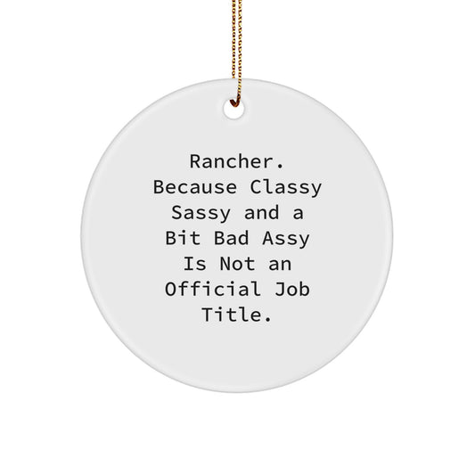 Rancher's Classy Sassy Circle Ornament Gifts from Friends for Men - 'Rancher. Because Classy Sassy And A Bit Fearlessy Is Not An Official Job Title.' Christmas Unique Gifts - Image 1