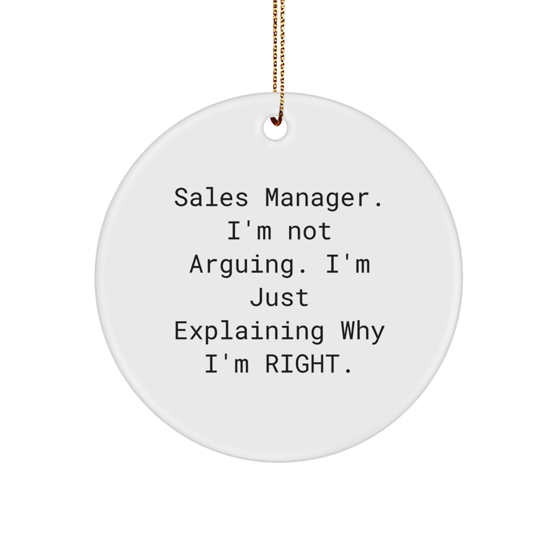 Funny Sales Manager Gifts from Coworkers for Christmas Unique Circle Ornament - Sales Manager Explaining Why I'm Right - Image 1