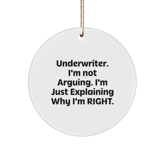 Underwriter Funny Gift, Unique Circle Ornament, Christmas Decorations, 'I'm Not Arguing. I'm Just Explaining Why I'm Right.' Quote, Gifts from Friends to Underwriter - Image 1