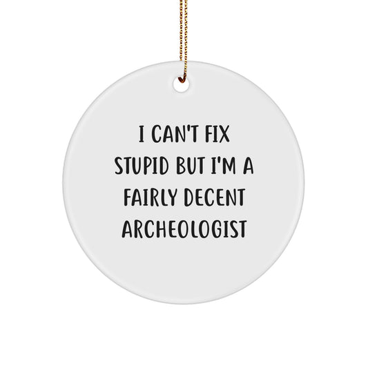 Funny Archeologist Gifts from Friends, Unique Circle Ornament for Christmas, 'I Can't Fix Stupid But I'm A Fairly Decent Archeologist' Quote, Gifts for Archeologists - Image 1