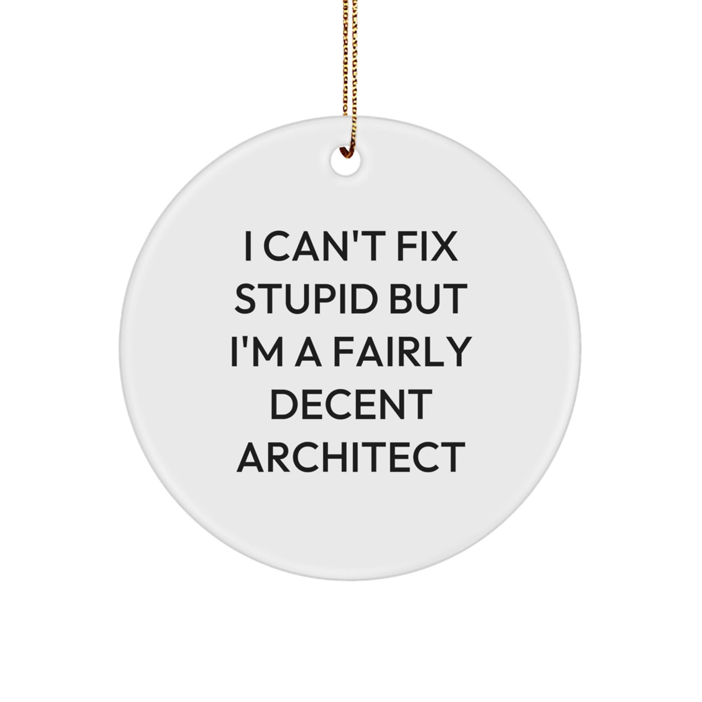 Funny Architect Gifts for Men - Circle Ornament 'I Can't Fix Stupid' Christmas Unique Presents from Friends - Image 1