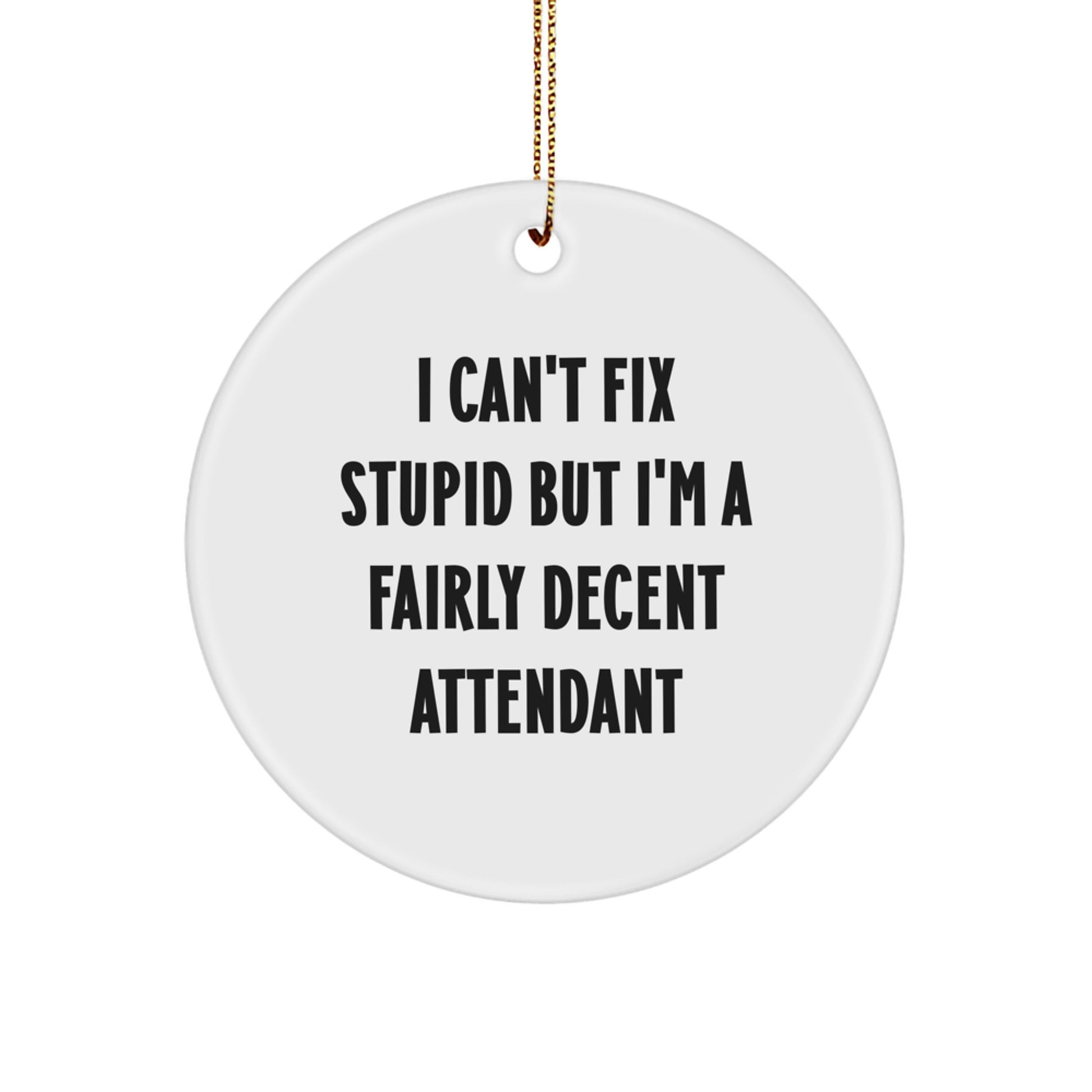 Funny Attendant Gifts from Friends to Attendant - I Can't Fix Stupid But I'm A Fairly Decent Attendant - Christmas Unique Ornaments for Attendant - Image 1