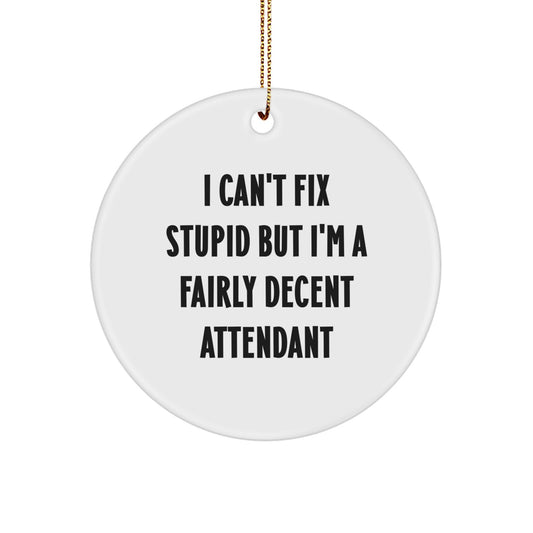 Funny Attendant Gifts from Friends to Attendant - I Can't Fix Stupid But I'm A Fairly Decent Attendant - Christmas Unique Ornaments for Attendant - Image 1