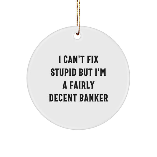 Funny Banker Gifts from Friends for Men - I Can't Fix Stupid But I'm A Fairly Decent Circle Ornament, White, Christmas - Image 1