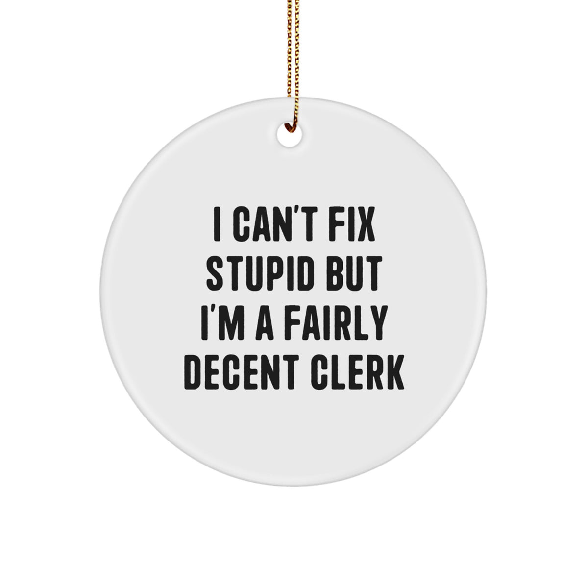 Clerk Christmas Ornament for Happy Kids Favorite Gift – I Can't Fix Stupid - Image 1