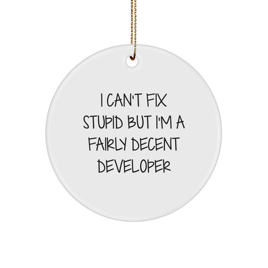 Family Treasure Developer Christmas Ornament Gift – I Can't Fix Stupid - Image 1