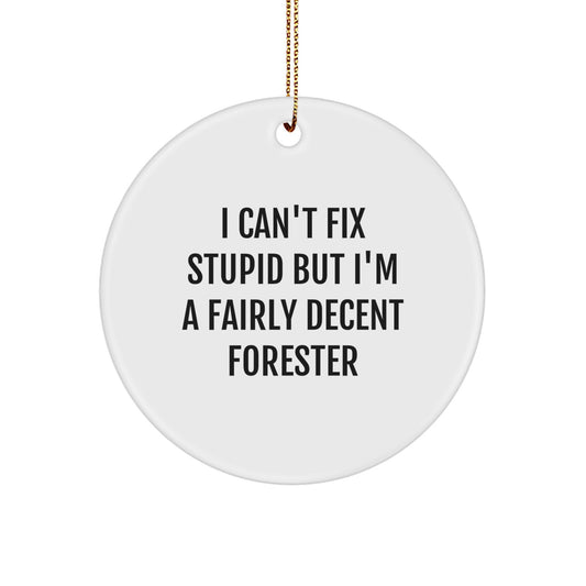 Funny Forester Gifts from Men for Christmas Unique Circle Ornaments - I Can't Fix Stupid But I'm A Fairly Decent Forester - Image 1