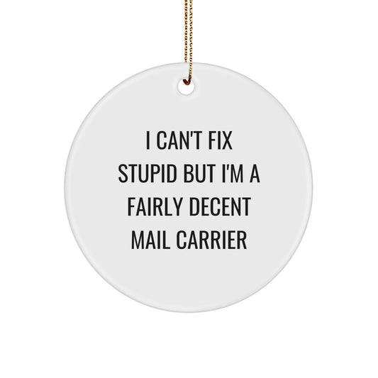 Funny Mail Carrier Gifts from Friends for Mail Carrier - I Can't Fix Stupid But I'm A Fairly Decent Mail Carrier Christmas Unique Ornament - Image 1