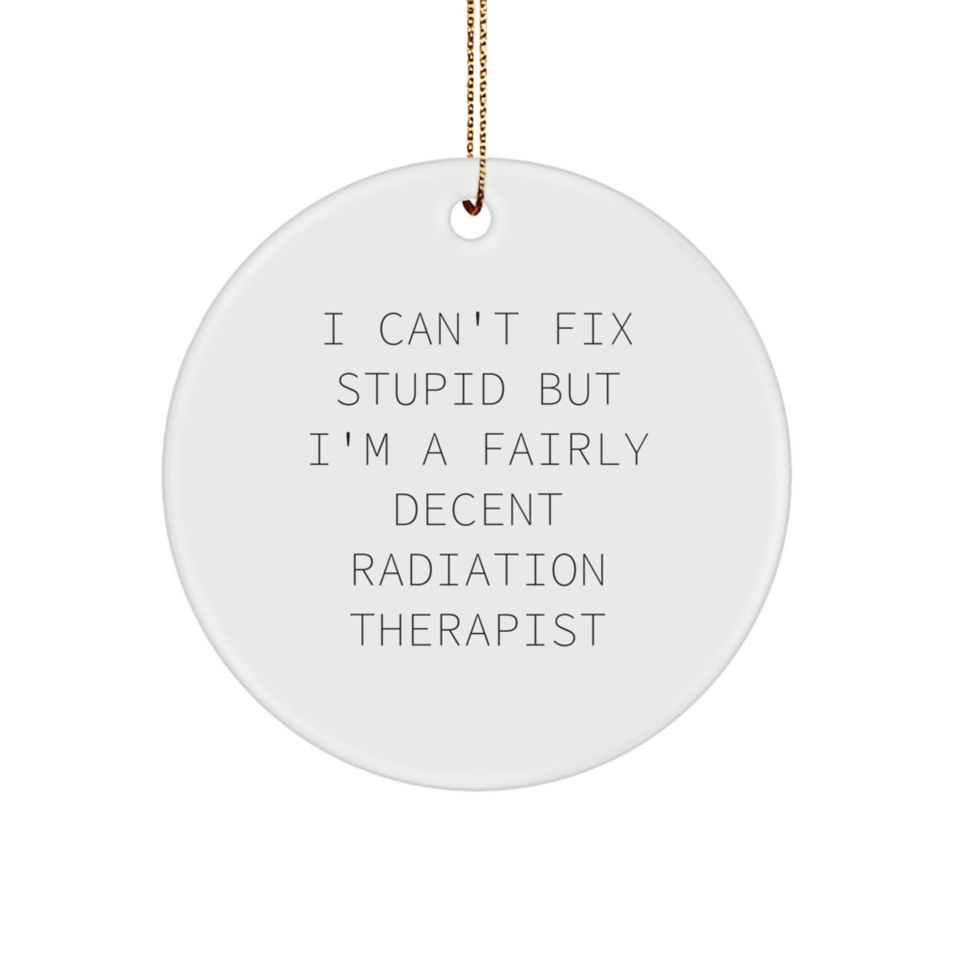 Funny Christmas Unique Gifts for Radiation Therapist Friends, I Can't Fix Stupid But I'm A Fairly Decent Radiation Therapist Circle Ornament, Radiation Therapist Decorations - Image 1