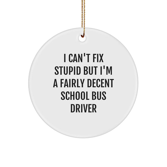 Funny School Bus Driver Gifts, 'I Can't Fix Stupid' Circle Ornament, Christmas Memorable Presents for Men, Women, Friends, Family - Image 1