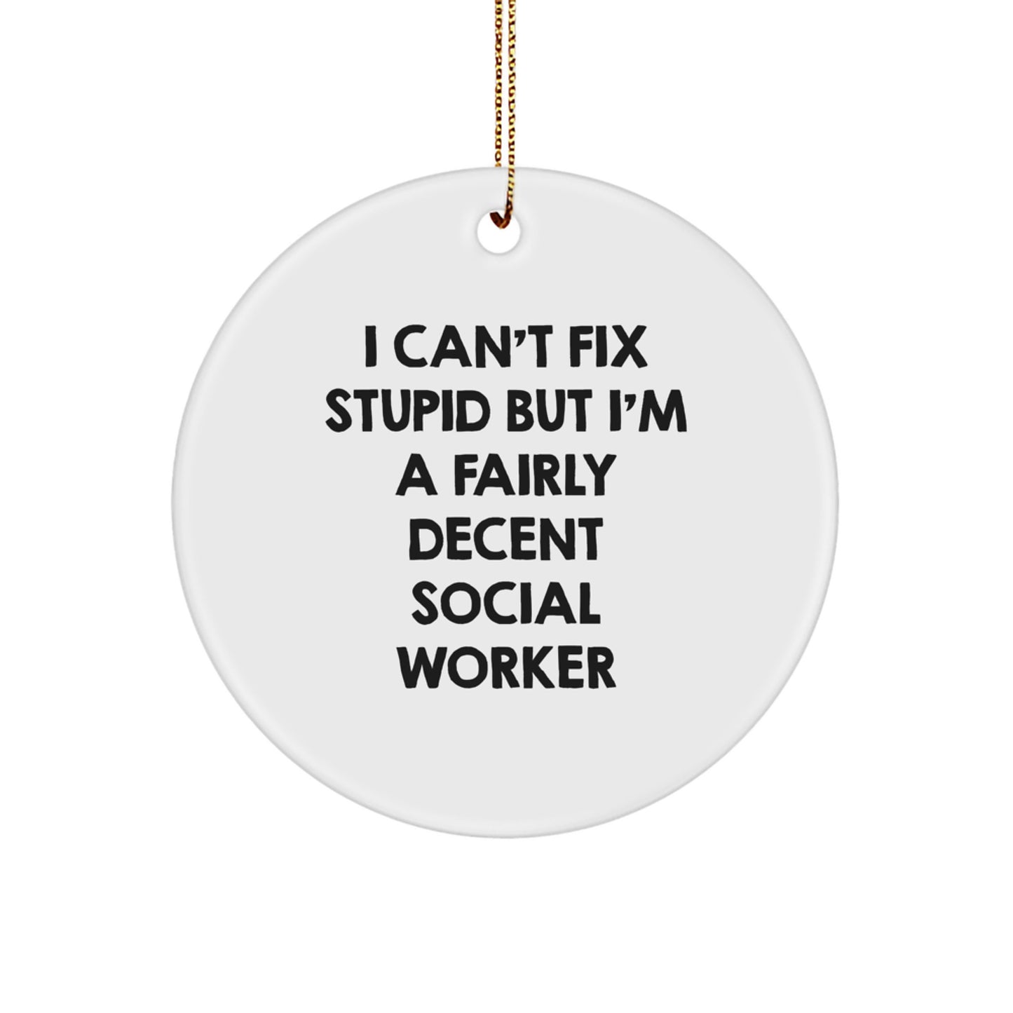Funny Social Worker Christmas Unique Gifts from Friends for Men Women Coworkers Family - 'I Can't Fix Stupid' Circle Ornament - Image 1