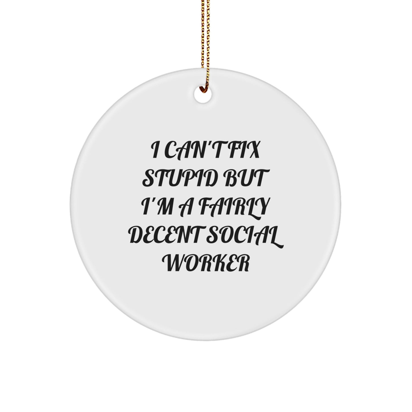 Funny Social Worker Gifts for Men Women Friends Coworkers | I Can't Fix Stupid But I'm A Fairly Decent Social Worker Christmas Circle Ornament - Image 1