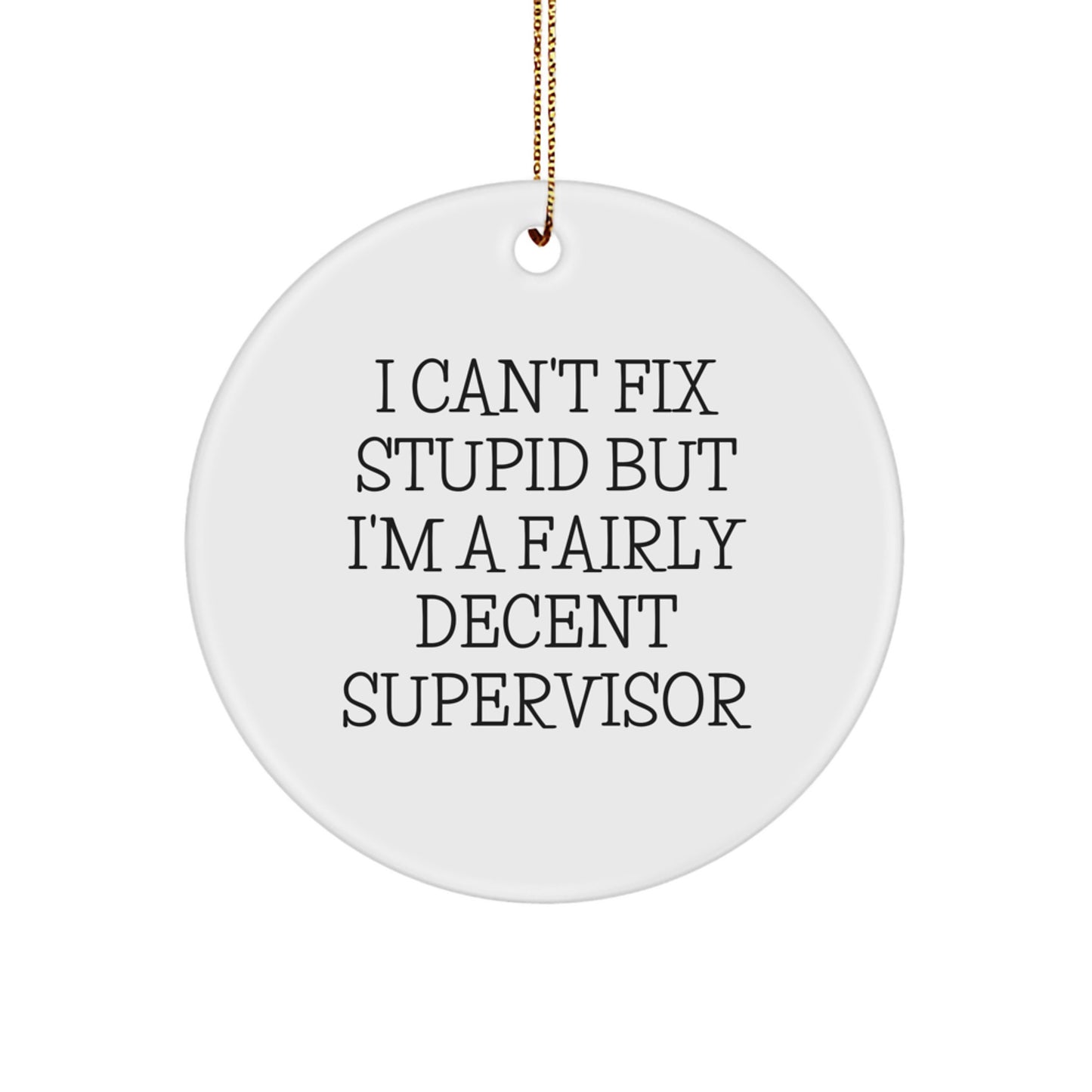 Funny Supervisor Gifts from Men for Supervisor, I Can't Fix Stupid But I'm A Fairly Decent Supervisor Christmas Unique Gifts for Coworkers, Circle Ornament for Office - Image 1