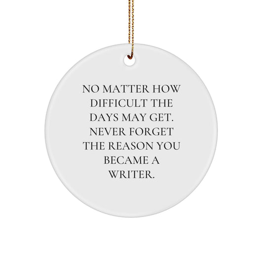 Inspirational Writer Gifts for Friends, Family, or Coworkers - 'Never Forget the Reason You Became a Writer' Circle Ornament - Christmas Unique Gifts from Men - Image 1