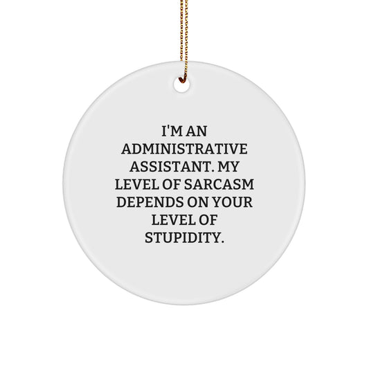 Funny Administrative Assistant Gifts from Friends, 'I'm An Administrative Assistant. My Level Of Sarcasm Depends On Your Level Of Stupidity.' Circle Ornament for Christmas - Image 1