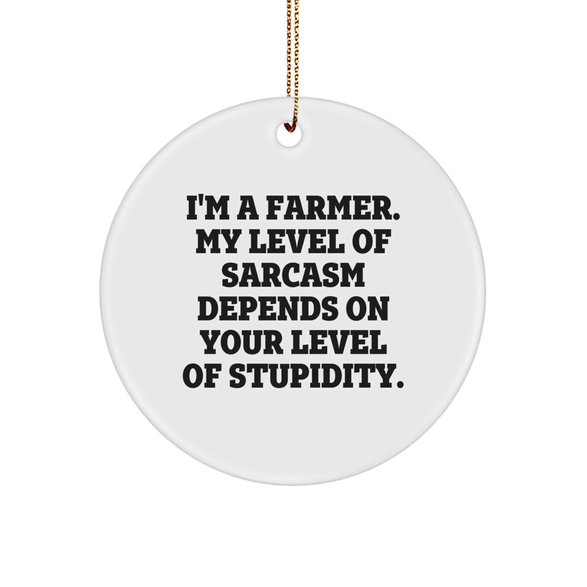 Funny Farmer Gifts from Men to Friends, Circle Ornament with 'I'm A Farmer. My Level Of Sarcasm Depends On Your Level Of Stupidity.' Quote for Christmas Unique Gifts - Image 1