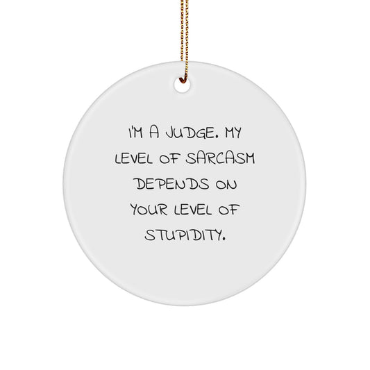 Funny Judge Gifts for Men from Friends, 'I'm a Judge. My Level of Sarcasm Depends on Your Level of Stupidity.' Circle Ornament, Christmas Unique Presents for Judges - Image 1