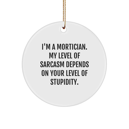 Funny Mortician Gifts from Men - Christmas Unique Circle Ornament for Mortician Friends - 'I'm A Mortician. My Level Of Sarcasm Depends On Your Level Of Stupidity.' - Image 1