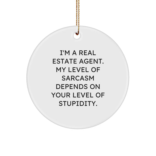 Funny Real Estate Agent Gifts, Circle Ornament Quote 'I'm A Real Estate Agent. My Level Of Sarcasm Depends On Your Level Of Stupidity.' from Friends, Christmas Unique Gifts - Image 1
