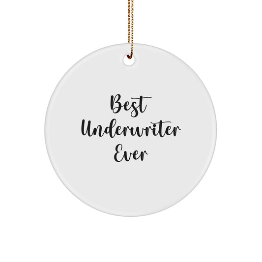 Funny Underwriter Christmas Unique Gifts from Men to Friends - Best Underwriter Ever Circle Ornament, Circle Shaped White MDF with Gold Cord - Image 1