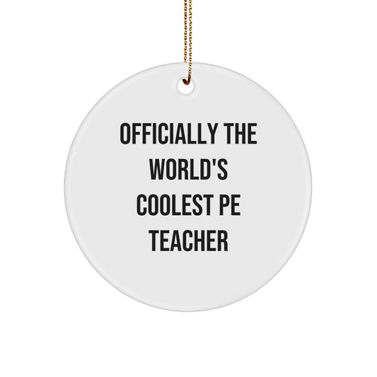 Funny PE Teacher Christmas Circle Ornaments Gifts from Friends - The World's Coolest PE Teacher, Unique Gifts for PE Teacher Men - Image 1