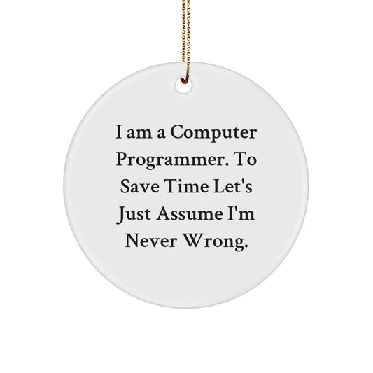 Computer Programmer Circle Ornament, Funny Quote Gifts from Friends, Christmas Unique Presents for Men - Image 1
