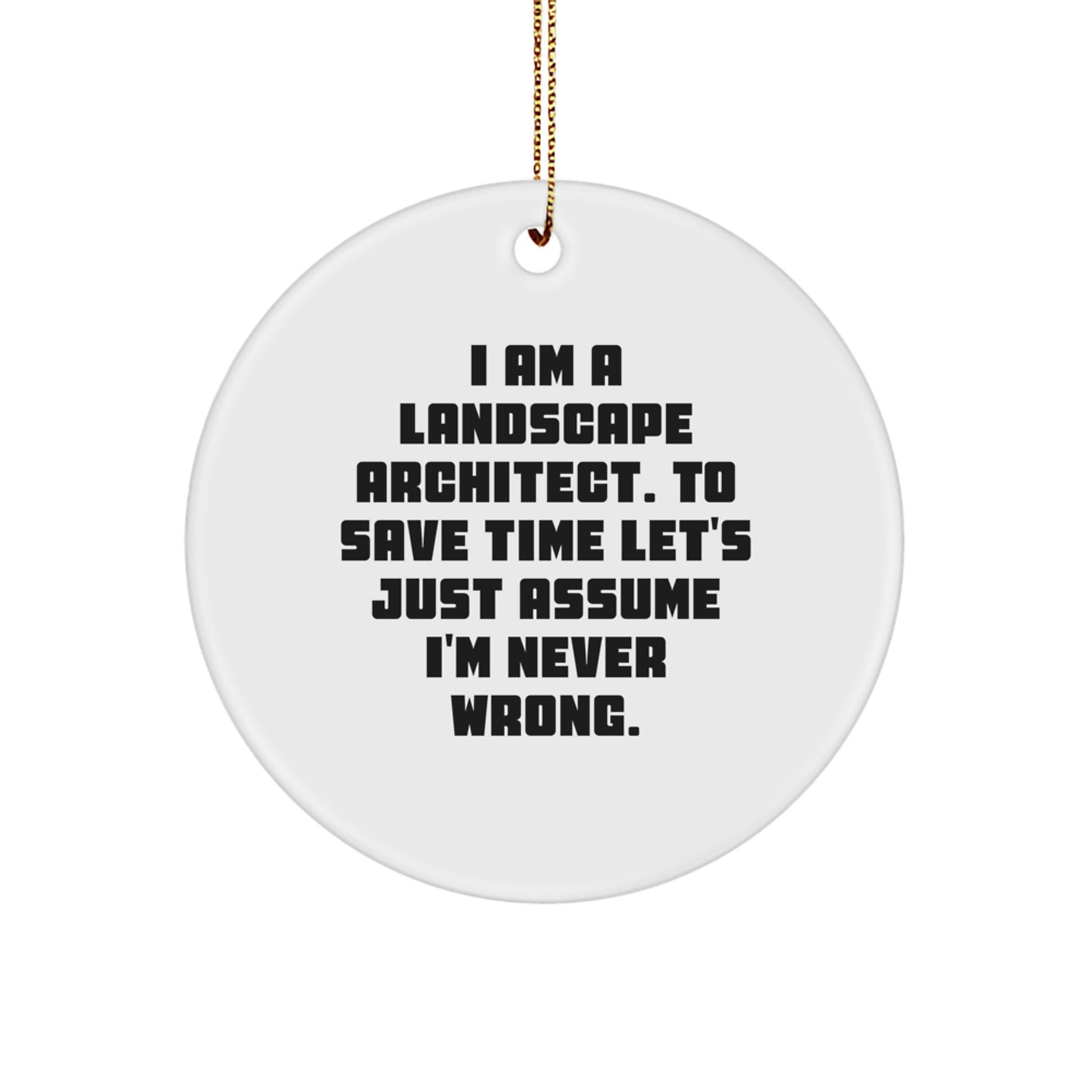 Funny Christmas Unique Gifts for Landscape Architects - 'I'm Never Wrong' Circle Ornament, Landscape Architect Office Decor, Circle Shaped MDF Ornaments - Image 1