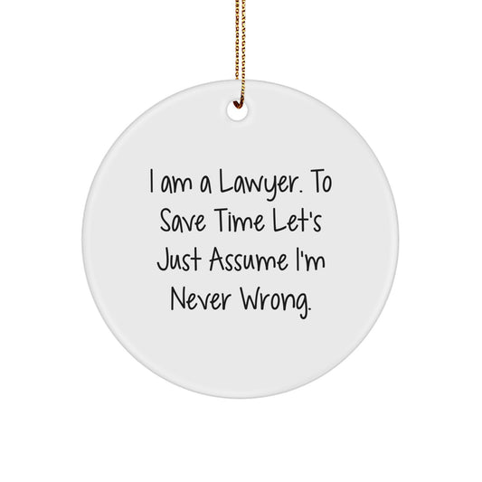 Funny Lawyer Gifts from Friends - Lawyer Humor Christmas Unique Gifts for Lawyer Men - I'm Never Wrong Lawyer Circle Ornament - Image 1