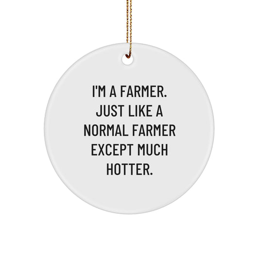 Funny Gifts from Friends for Farmer Christmas Circle Ornament, I'm A Farmer. Just Like A Normal Farmer Except Much Hotter., Perfect for Farmland Decor - Image 1
