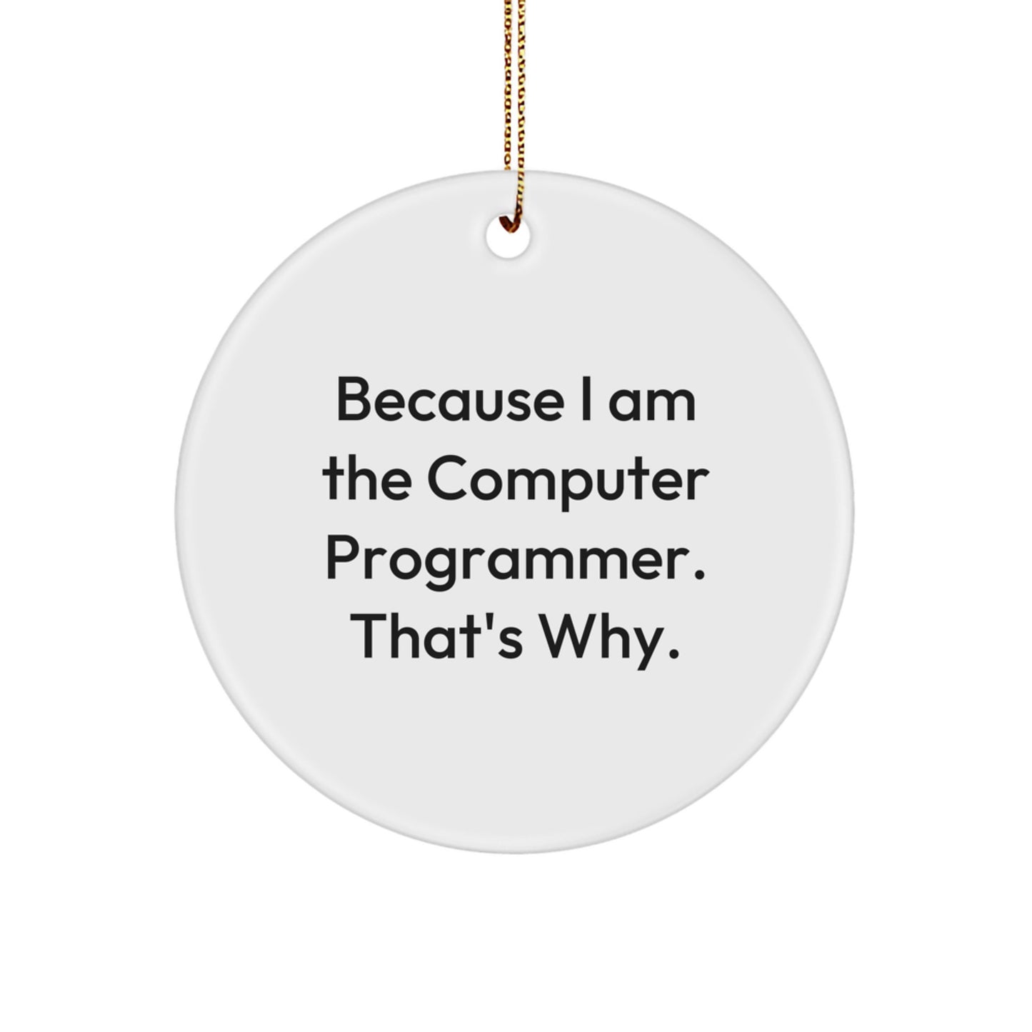 Funny Computer Programmer Gifts, Circle Ornament for Men, Because I Am The Computer Programmer. That's Why., Christmas Unique Gifts from Friends, Perfect for Coworkers or Family - Image 1