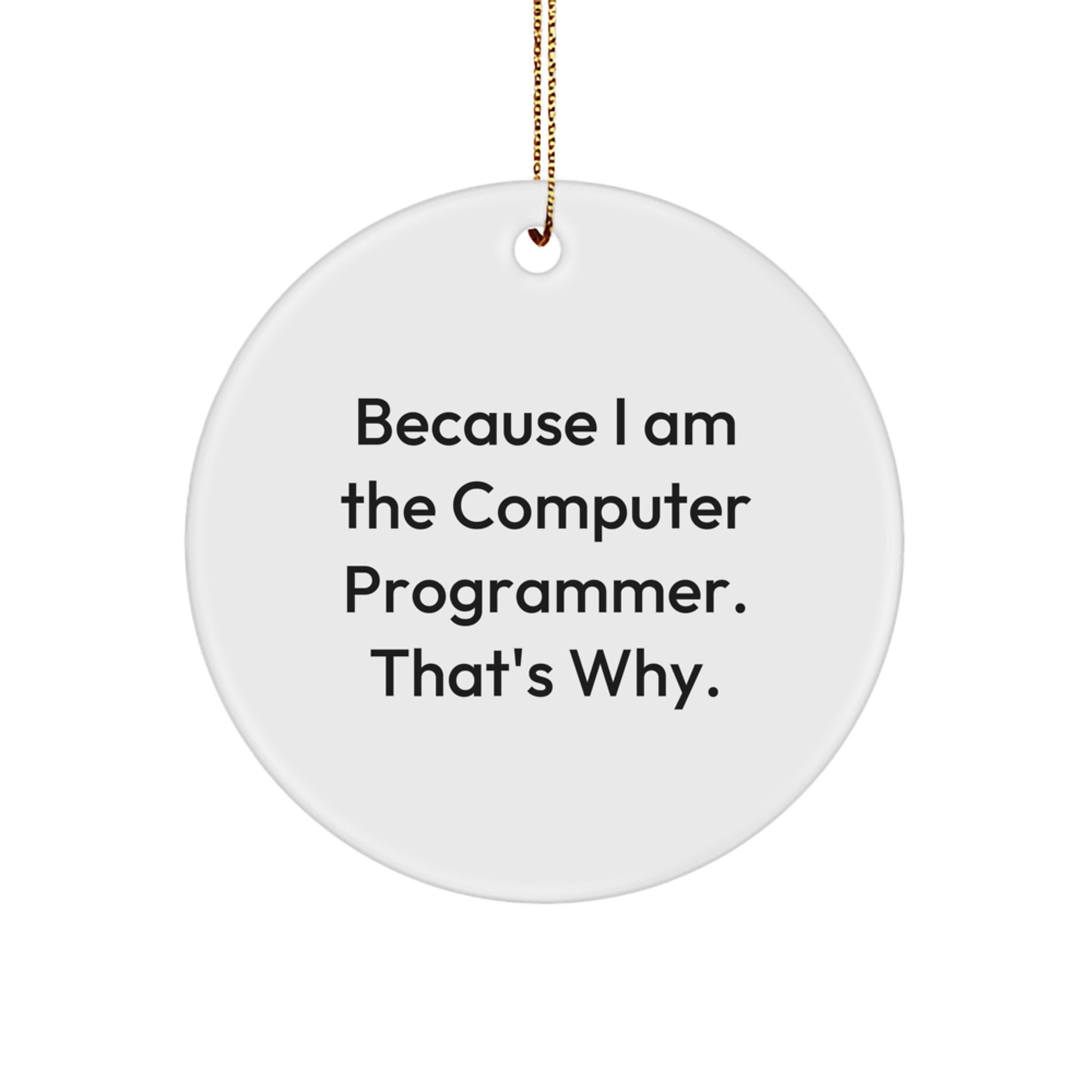 Funny Computer Programmer Gifts, Circle Ornament for Men, Because I Am The Computer Programmer. That's Why., Christmas Unique Gifts from Friends, Perfect for Coworkers or Family - Image 1