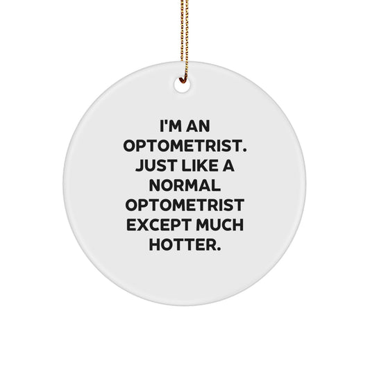 Funny Optometrist Gifts from Friends, Unique Circle Ornament for Christmas, 'I'm An Optometrist Just Like A Normal Optometrist Except Much Hotter' Decorative - Image 1