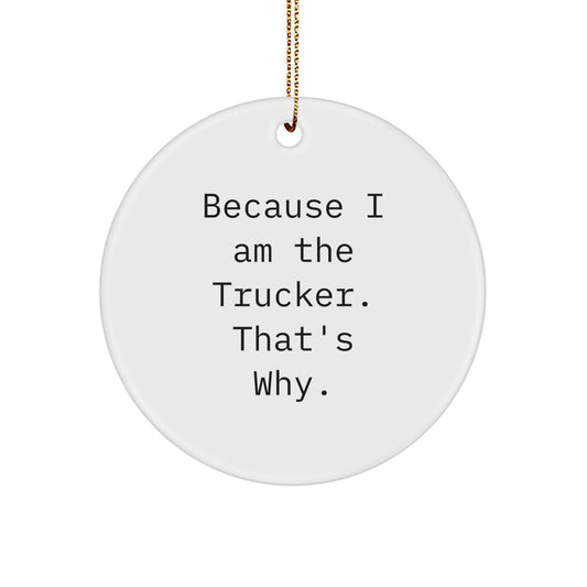 Funny Trucker Gifts from Friends - Because I Am The Trucker. That's Why. Christmas Circle Ornament for Men - Image 1