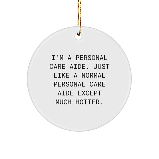 Funny Personal Care Aide Gifts from Friends for Men and Women - Circle Ornament, Christmas Unique Presents, I'm A Personal Care Aide Except Much Hotter. - Image 1