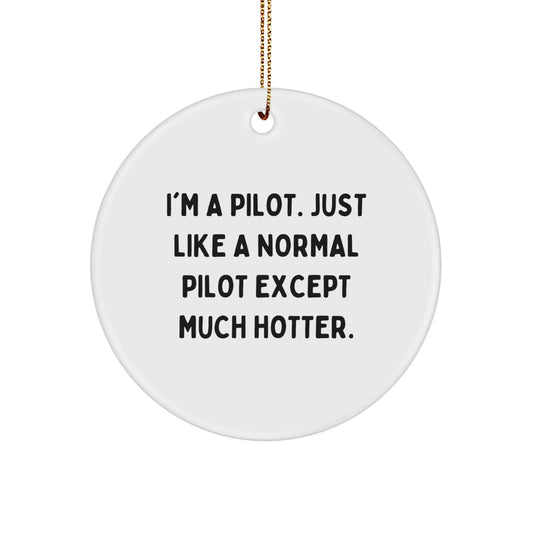 Funny Pilot Gifts from Friends for Christmas Pilot Circle Ornament, 'I'm A Pilot. Just Like A Normal Pilot Except Much Hotter.' - Image 1