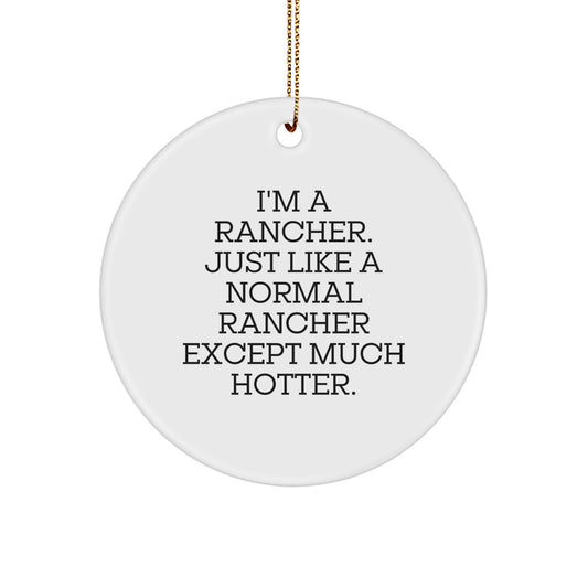 Funny Rancher Gifts from Friends for Men with Circle Ornament, Unique Christmas Unique Gifts, I'm A Rancher Except Much Hotter - Image 1