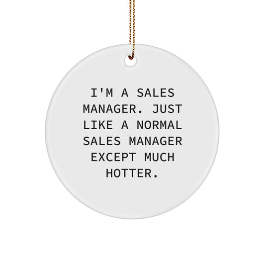 Funny Sales Manager Gifts from Boss - I'm A Sales Manager. Just Like A Normal Sales Manager Except Much Hotter. Christmas Unique Circle Ornament for Sales Manager Friends - Image 1