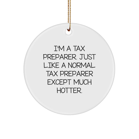 Funny Tax Preparer Gifts from Friends - Christmas Unique Ornament for Tax Professionals, 'I'm A Tax Preparer. Just Like A Normal Tax Preparer Except Much Hotter.' - Image 1